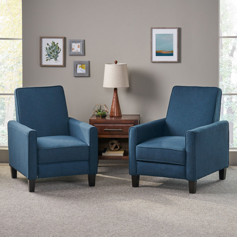 Grantham Upholstered Recliner, Navy Blue Polyester