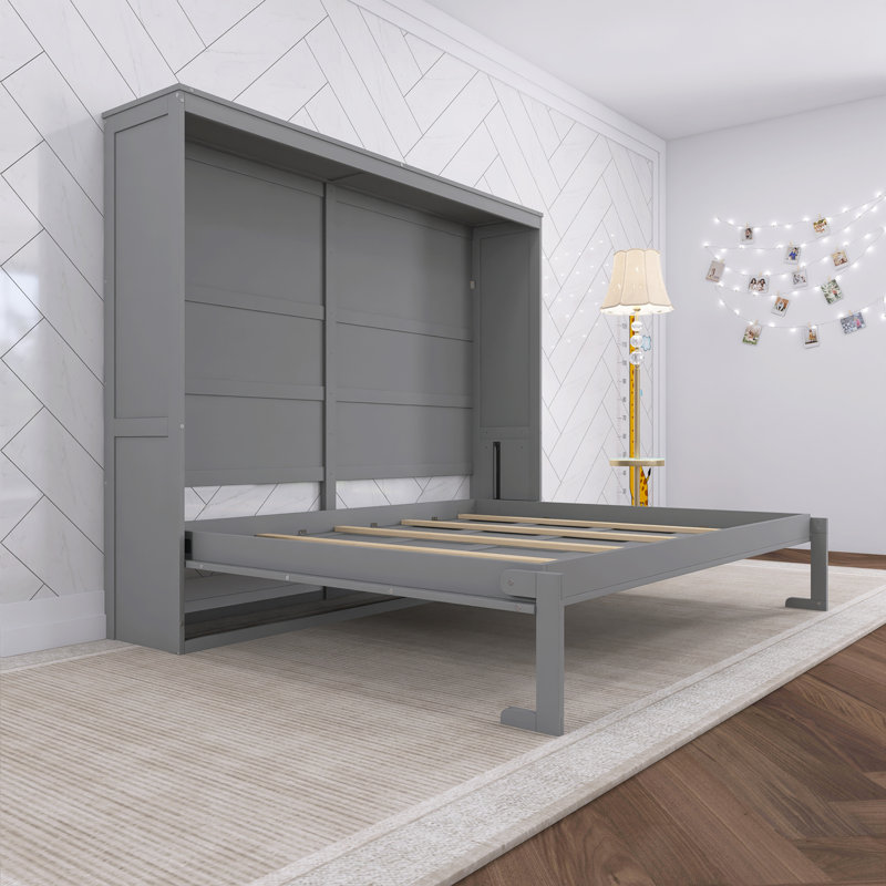 Lit escamotable double pleine grandeur, Gris, Double
