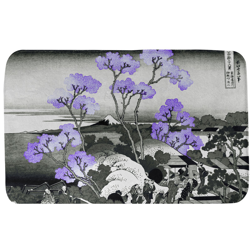 Tapis pour salle de bain Mt. Fuji, l 17 po x L 24 po, Bleu / Rouge / Noir