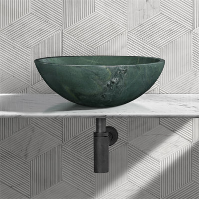 Green Natural Marble Bathroom Vessel Sink