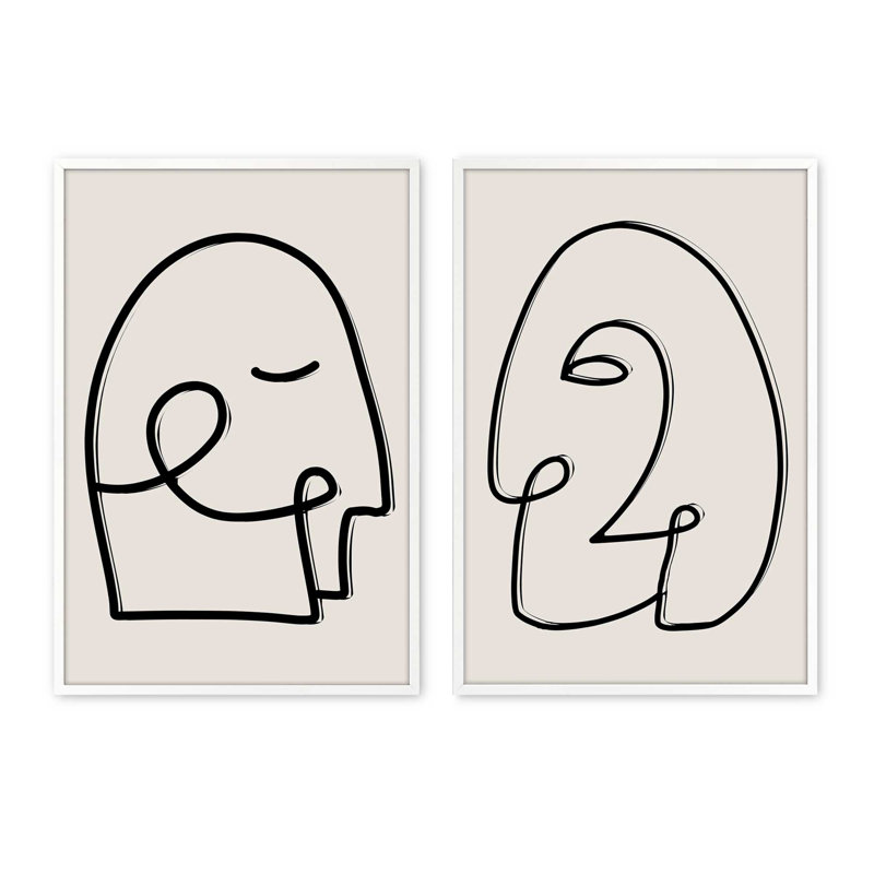 Mindful Gaze Set of 2 Print on Archival Matte Paper in Frame, Opaque White, 11" H x 9" W