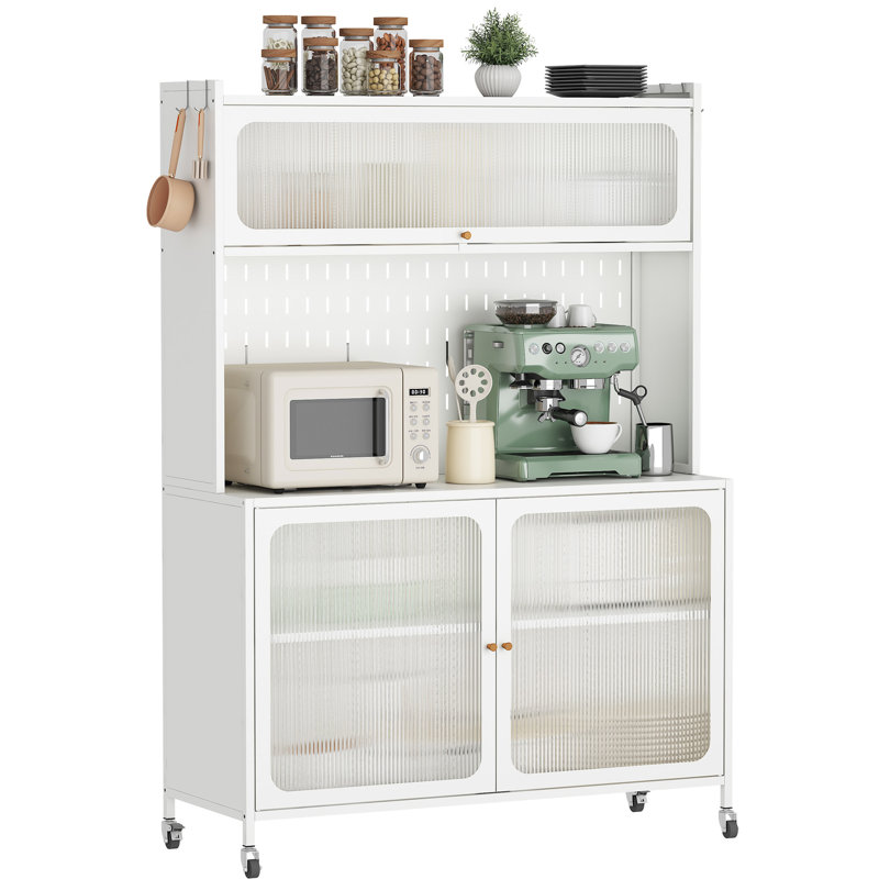 Armoire blanche avec tiroirs - Portes en verre, tablettes réglables pour portes de rangement cachées