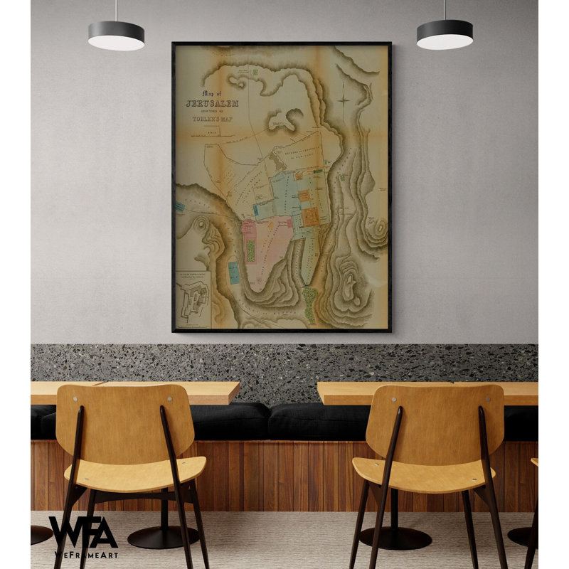 Carte semi-antique de Jérusalem, décor de maison chrétienne, impression d'art affiche, H 18 po x l 24 po