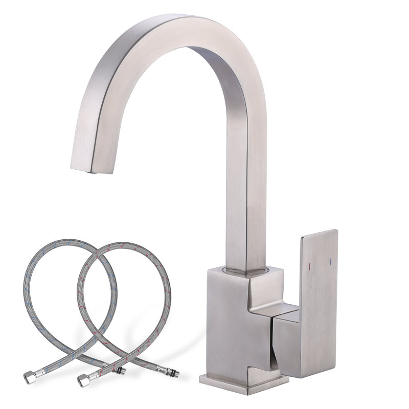 Single-Handle Stainless Steel Bar Faucet, Single Hole, Deck Mount, With Supply Lines, Brushed Nickel