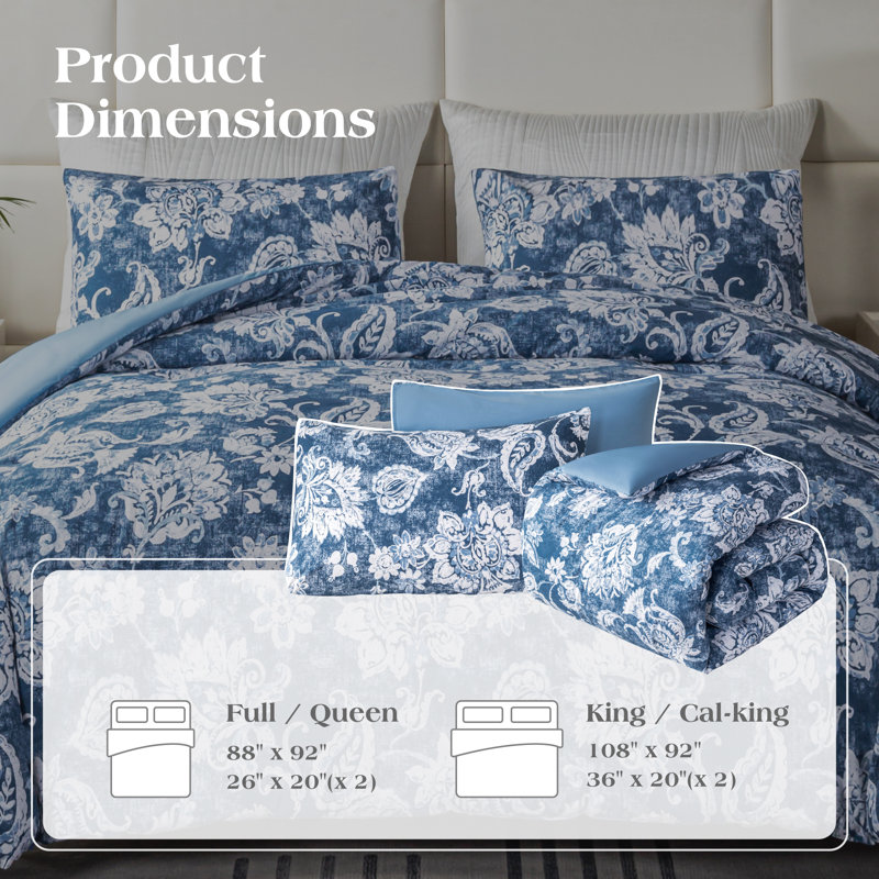 Ensemble d'édredon imprimé avec housse 100% coton, Édredon grand + 2 taies d'oreiller standard