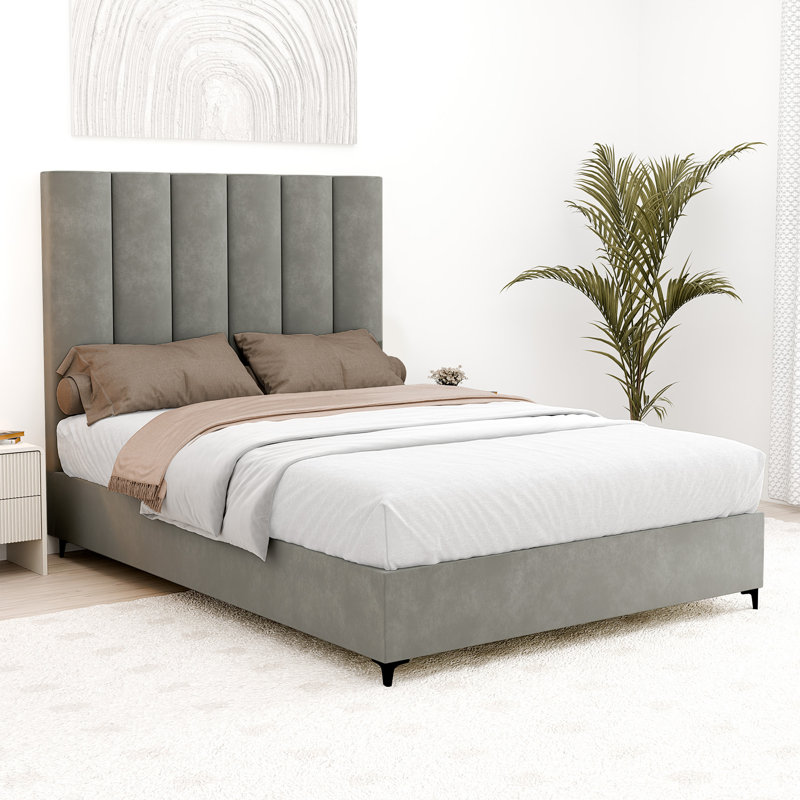 Allondra Upholstered Platform Bed, Gray, King, 2