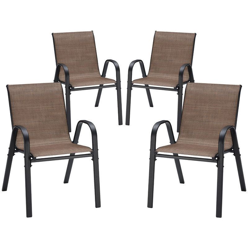 Ensemble de chaises de salle à manger empilables Textilene, 4, Brun