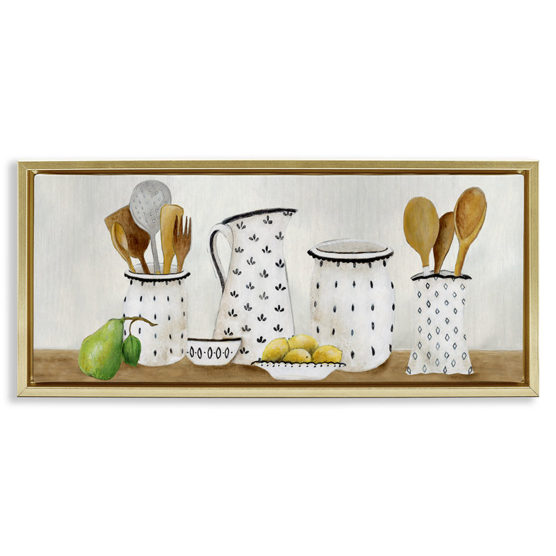 Cadre flottant pour ustensiles et ustensiles de cuisine, design par Janet Tava, H 14 po x l 31 po