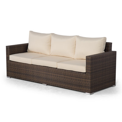 Villatoro Brown Rattan 3 Seat Sofa + 2 X Armchairs & 2 Stool Coffee Table, Outdoor Patio Garden Furniture