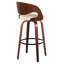 Tabouret de bar à hauteur fixe en bois de noyer et similicuir crème avec repose-pieds arrondi en métal noir - ensemble de 2