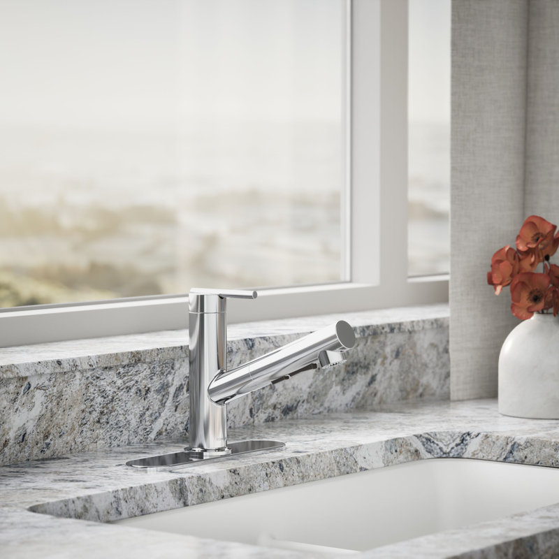 Crue Pull-Out Kitchen Sink Faucet, Pull-Out Laundry Faucet with Three-Function Sprayhead, Polished Chrome