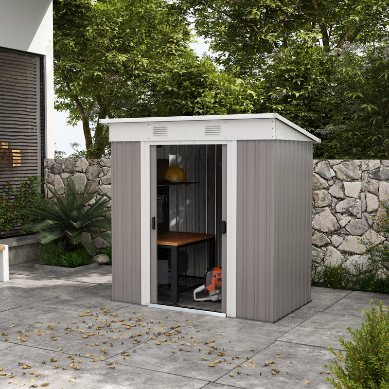 Gray Metal Garden Shed with Dual Locking Doors and Vents