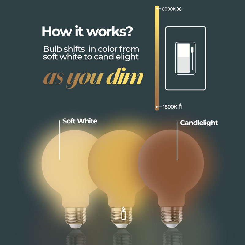 9 Watt LED ST18 Light Bulbs, Warm Dimming 3000K (Soft White)