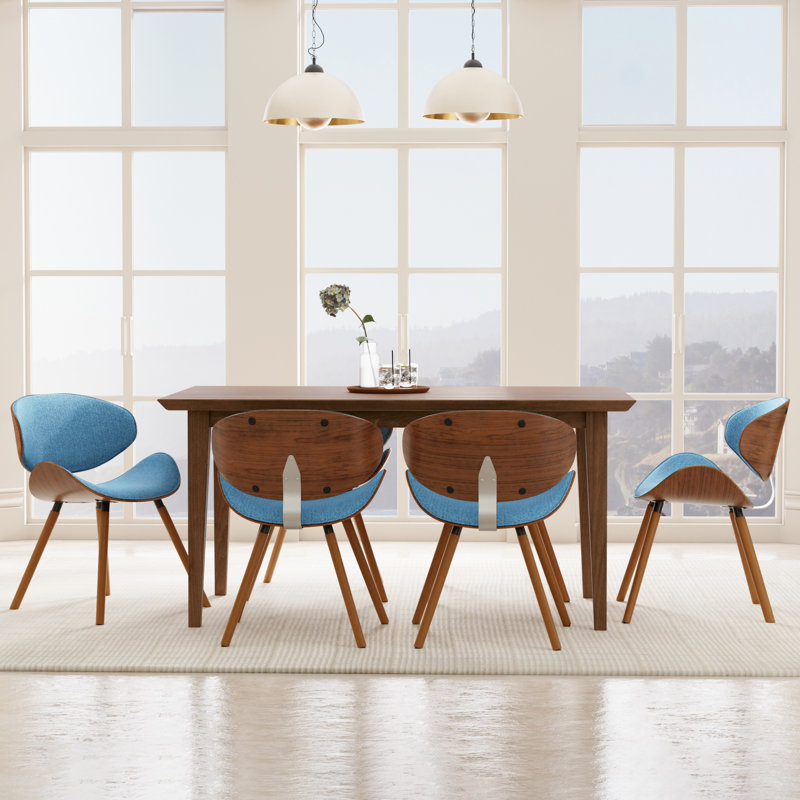 Marana Upholstered Dining Chair with Bentwood Frame and Tapered Solid Wood Legs, Blue