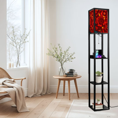 Dimmable LED Standing Floor Lamp Abstract Stained Glass Print Mosaic Art, MDF Frame Floor Lamp with Remote Control, 3 Color Light, for Living Room Bedroom