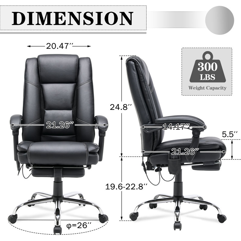 Jordon-Lee Ergonomic Heated Massage Executive Chair, Black