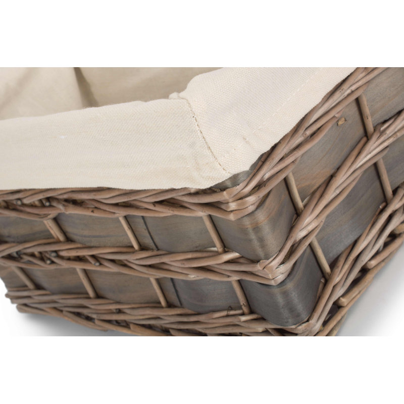 Wicker Lined Scandi Style Storage Basket, 17cm H x 33cm W x 20cm D, Grey Scandi/White