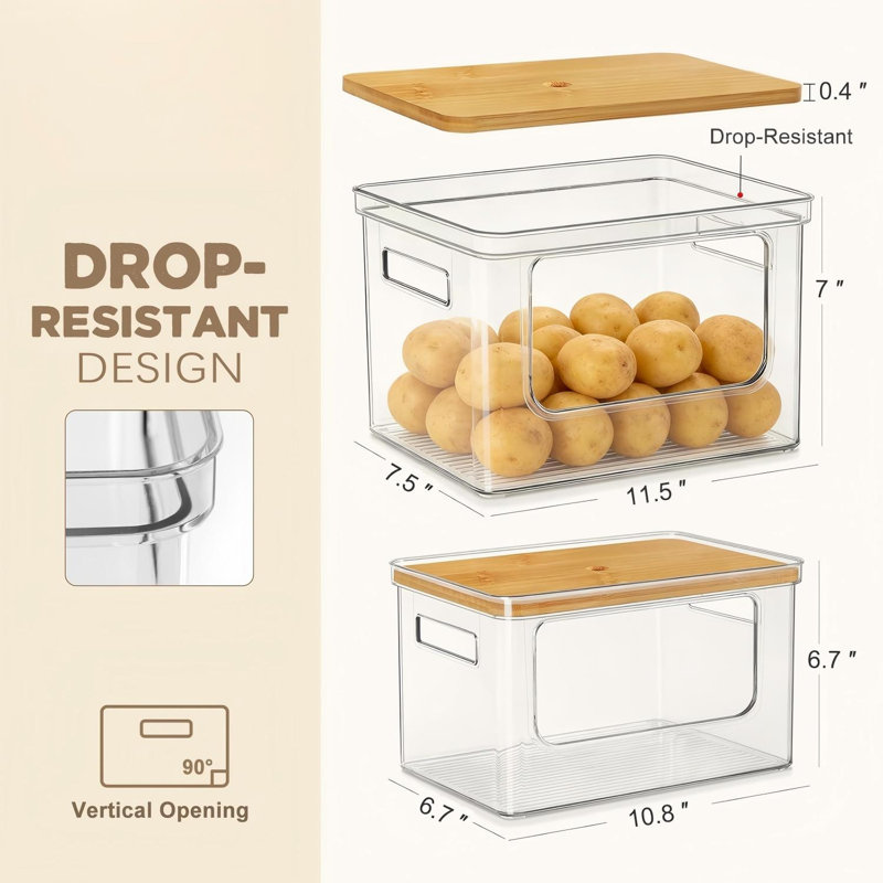 Ensemble de 2 bacs de rangement pour pommes de terre et oignons pour garde-manger, côté droit, empilables