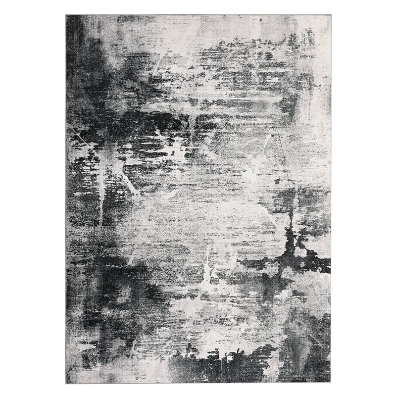 Tapis Boho à motif floral et lavable, Gris, Rectangle 156 po x 120 po