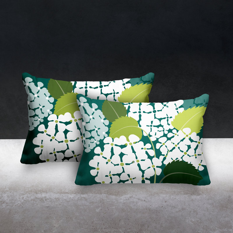 Floral Outdoor Reversible Throw Pillow, Emerald