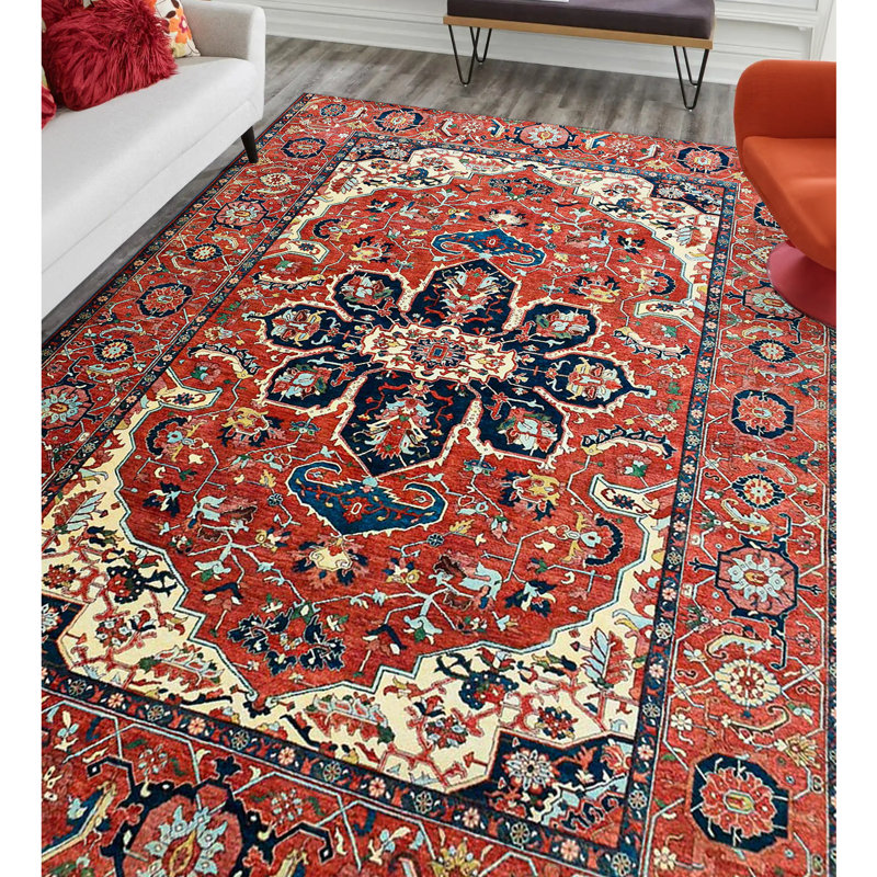 Wool Oriental Area Rug in Rust/Beige/Blue, Rectangle 8' x 10'
