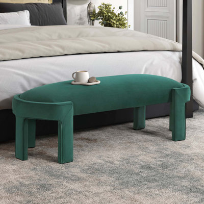 Élégant banc rembourré en velours avec structure en contreplaqué durable