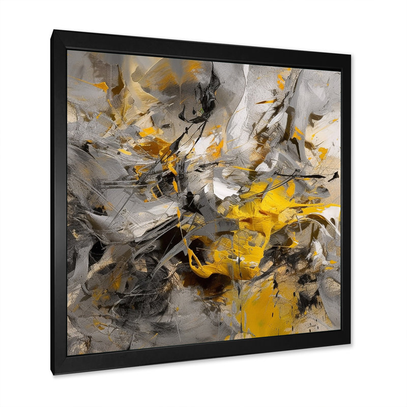 Loughran jaune moutarde et gris vif III - impressions sur toile abstraites, H 36 po x l 36 po, Impression encadrée, Noir