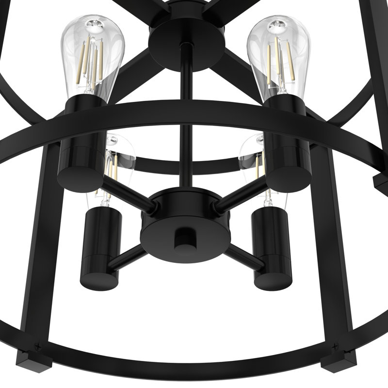 Astwood 4 - Light Dimmable Lantern Drum Chandelier, Matte Black, 18" W x 18" D x 13" H