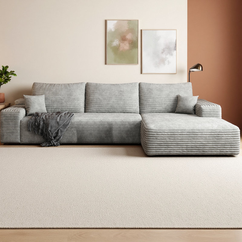Canapé modulaire en L 107 po Cloud, Velours côtelé gris