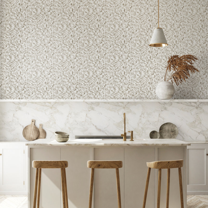 Salt 3D Embossed Lustre Arco Flower Leaf Wallpaper Roll, Beige