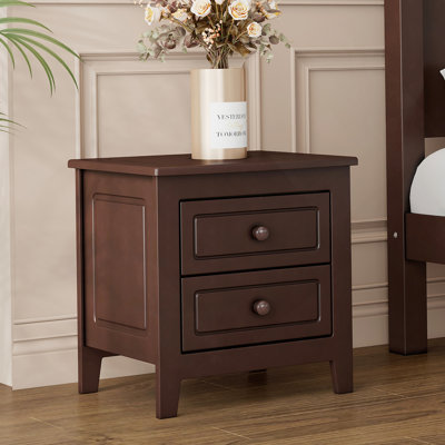 2-Drawer Nightstand, Mid Century Retro, Dark Walnut