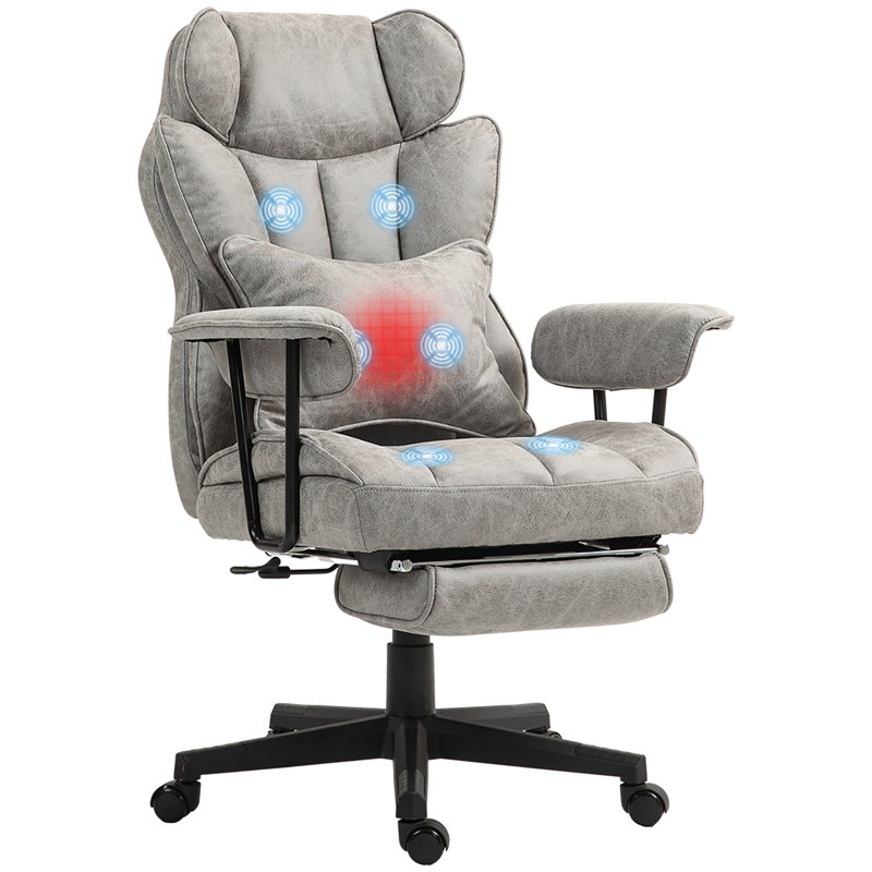 Massage Executive Office Chair with 6 Vibration Points,400LBS Heated Big and Tall Office Chair, Gray, Microfiber