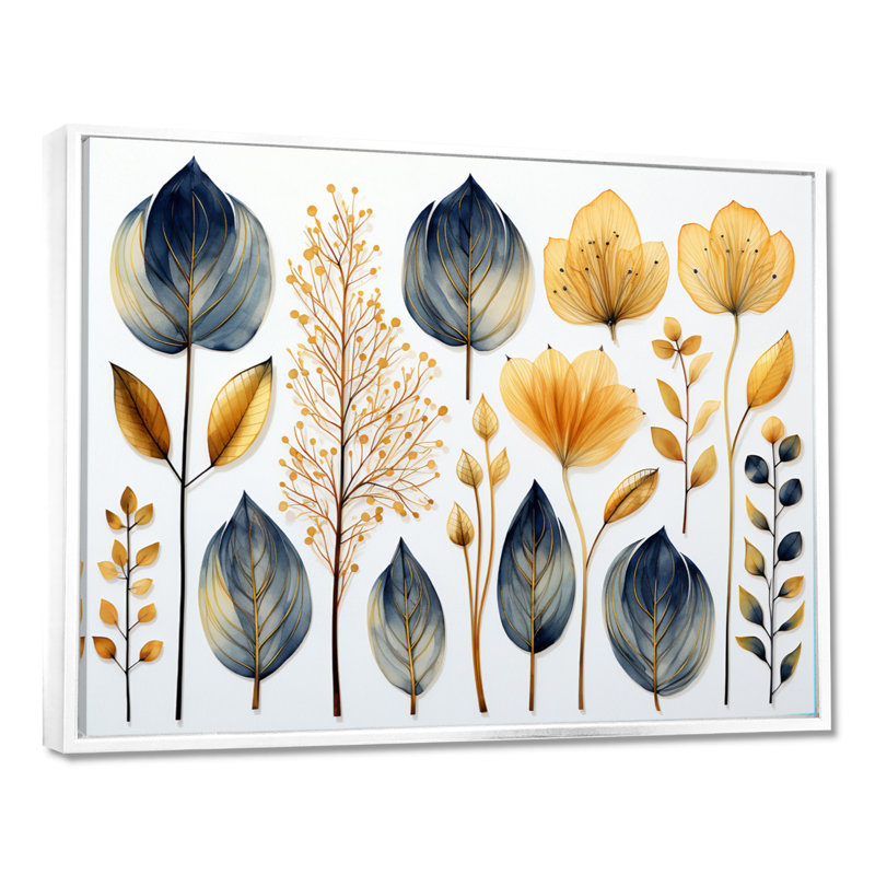 «Collage Dried Autumn Botanicals - Leaves», art mural, Toile encadrée flottée blanche, H 16 po x l 32 po x P 1 po