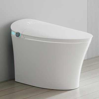 YingZe Smart Toilet With Bidet, One-Piece Elongated, Auto Open/Close & Flush, Heated Seat, Front & Rear Wash, LED Display, Night Light, 12-inch Rough-in, White, Ceramic (White with White Screen)