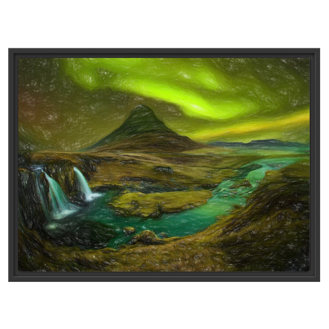 Gerahmtes Wandbild Kirkjufell Wasserfall