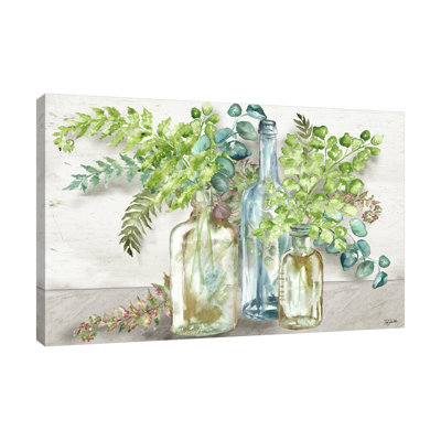 Toile tendue avec châssis «Vintage Spechantillon Bottles & Ferns II» par Winston Porter
