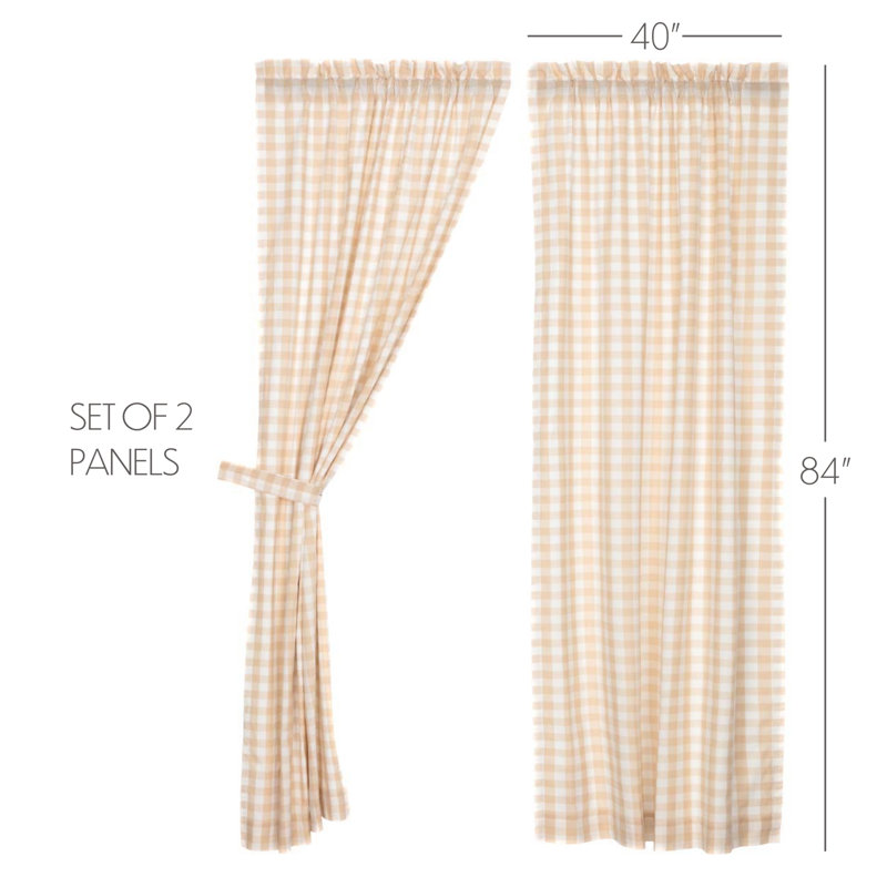Annie Buffalo Check Lined 100% Cotton Checkered Room Darkening Rod Pocket Curtain Panels, Tan, 40" W x 84" L