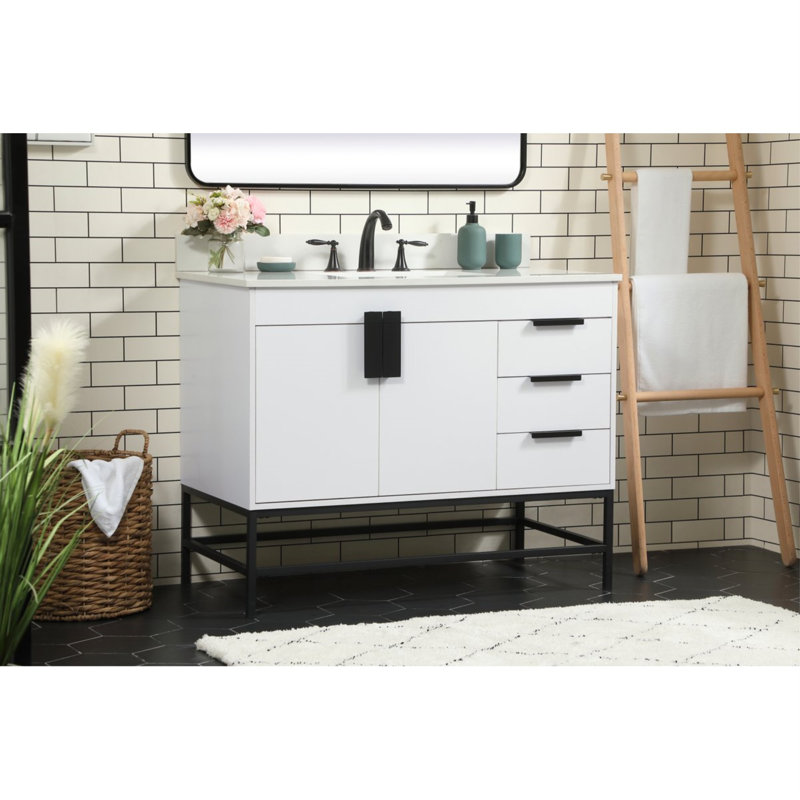Eugene 42'' Single Bathroom Vanity with Engineered Marble Top, White