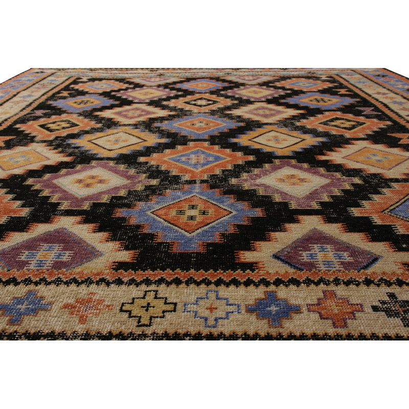 Hand-Knotted Classic Rug Diamond Beige And Blue Tribal Pattern By Rug & Kilim, Rectangle 9' x 12'