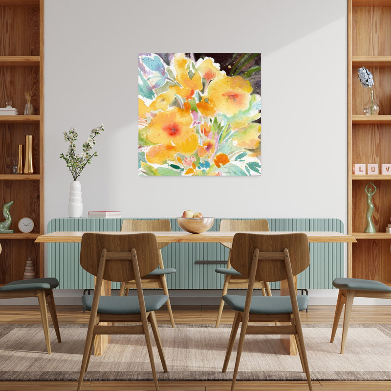 Bouquet jaune, art abstrait contemporain, H 36 po x l 36 po