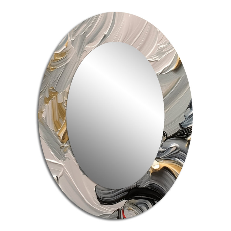 Late Night Jazz Vintage Gray And Gold - Gold Oval Wall Mirror Decor, 40" x 30"