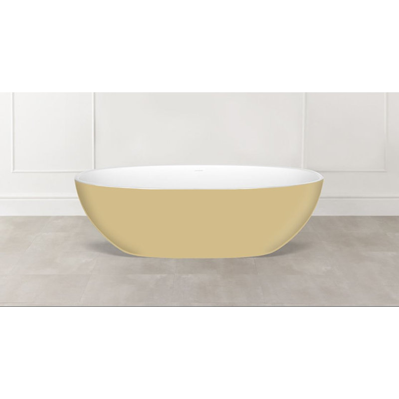 Barcelona Painted 70-1/4" x 33-5/8" Freestanding Soaking Bathtub In Volcanic Limestone With Overflow Hole, Green Beige