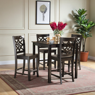 Indee 5-Piece Dark Brown Finish Wood Pub Set, 35.84'' H X 35.16'' W X 35.16'' D