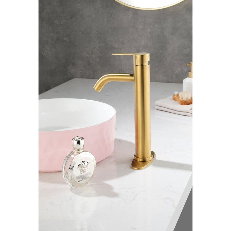 Modern Bathroom Sink Faucet Single Hole, Deck Mount Brushed Gold, Handle, Stainless Steel Vanity, Quick Installation Process Hole Mounted Faucet, Gold Vanity Sink, Robust And , Easy Install