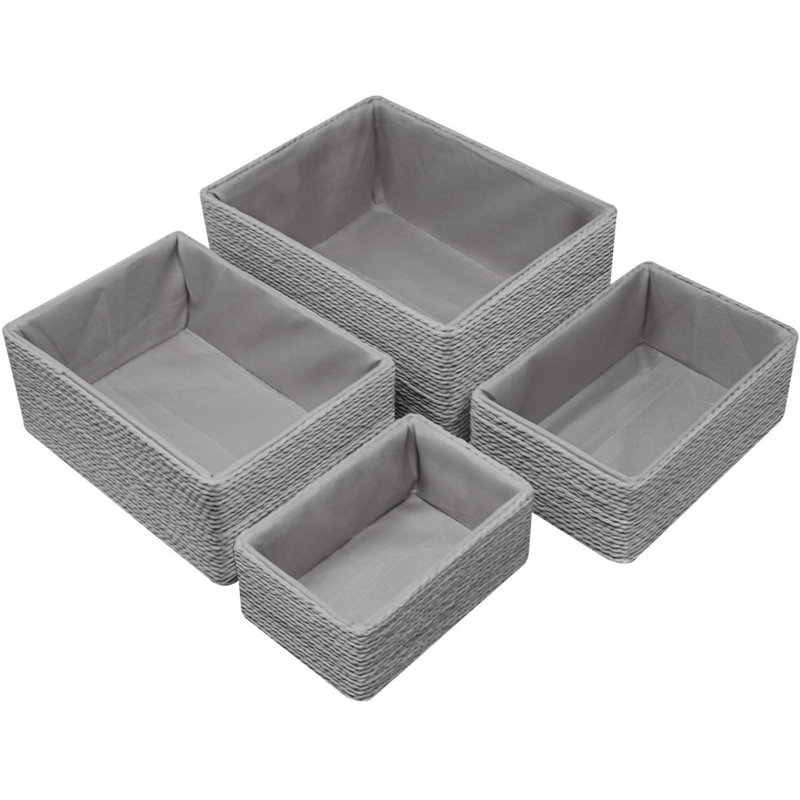 Sorbus Stackable Storage Woven Paper Rope Baskets 4-Piece Set, Gray