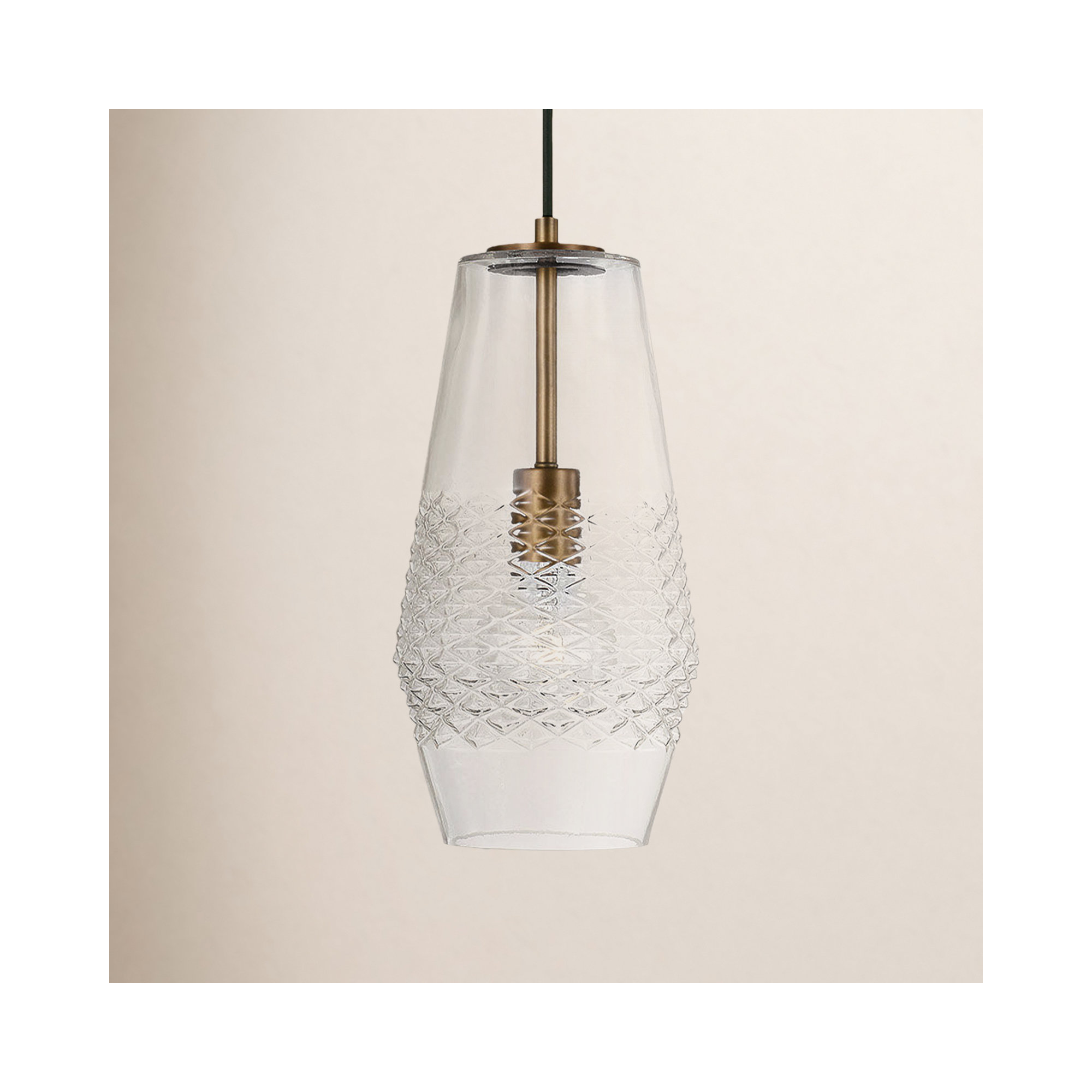 Single Light Glass Dimmable Pendant, Aged Brass