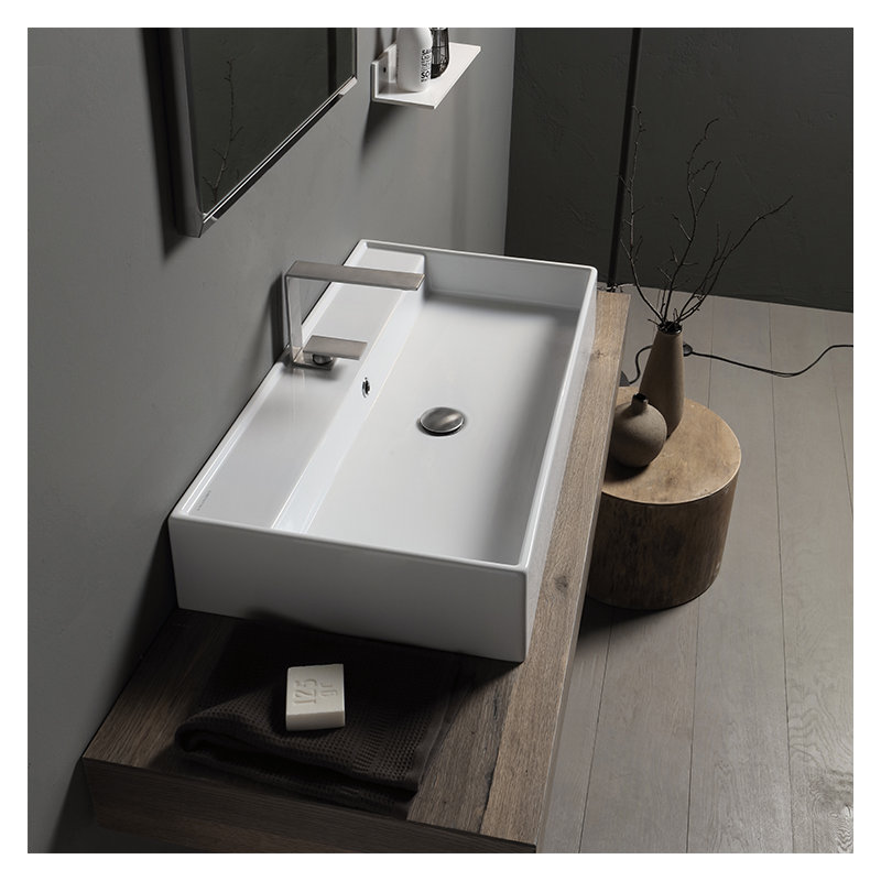 Scarabeo By Nameeks Teorema 18.1'' Glossy White Vitreous China Rectangular Bathroom Sink with Overflow, Single Hole