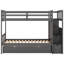 Lit superposé simple au-dessus d'un lit double convertible avec plateau inférieur flexible, tablettes et tiroirs de rangement supplémentaires, gris