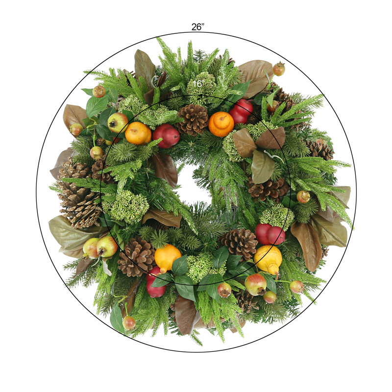 26" Pomegranate, Pinecone and Sedum Evergreen Wreath