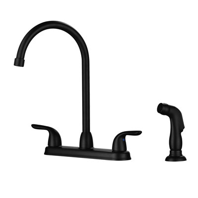 2 Kitchen Faucet Matte Black, Pull-Out Side , 4 Installation, 304 Stainless Steel, Corrosion Resistance, 7.3" Spout Reach, 1.75 Gpm Max Flow Rate, 360 Degree Swivel Sink Faucet, Black Finish,